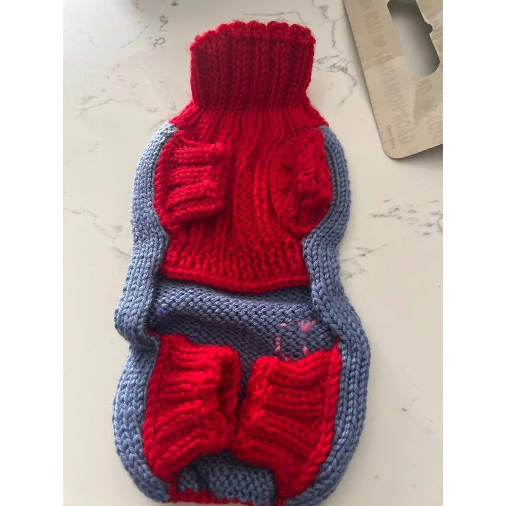 Dog Sweater, Companion Road‎ Hand Knit Heart, Blue Red Small Pet Fashion